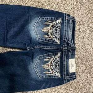 Miss Me Blue Boot Cut Jeans with Embroidered Pockets